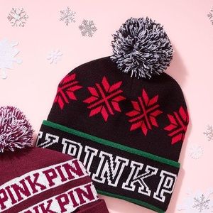 Victoria Secret Pink Black Beanie